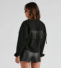 Rodeo Chick Denim Stud Fringe Jacket