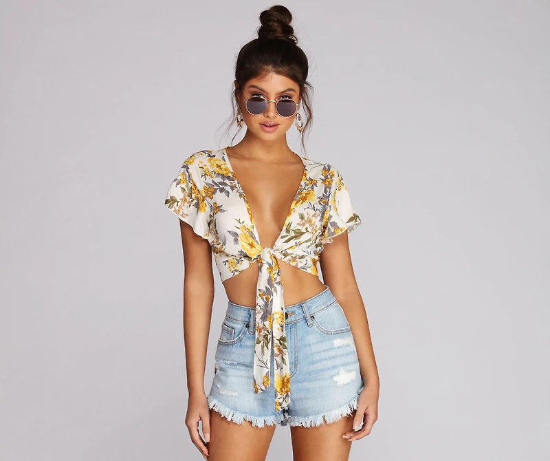 Floral Queen Tie Front Top