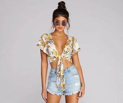 Floral Queen Tie Front Top