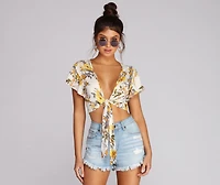 Floral Queen Tie Front Top