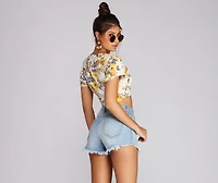 Floral Queen Tie Front Top