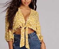 Tie Front Floral Crop Top