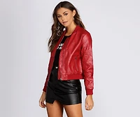 Faux Leather Bomber Jacket