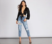 Chic Satin Tie Front Top