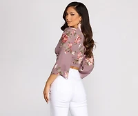 Floral Kimono Sleeve Tie Front Top