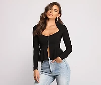 Poised Zip Up Peplum Top