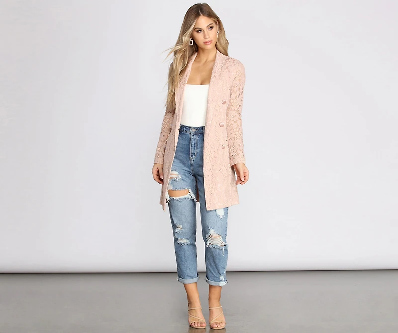 True Love Satin Belted Lace Trench Coat