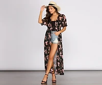 Flowy Floral Kimono Sleeve Duster
