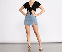 Tied Down Flutter Sleeve Tie Front Top