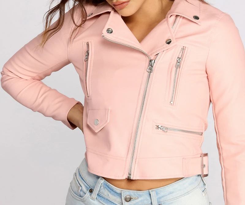 Edgy Chic Faux Leather Moto Jacket