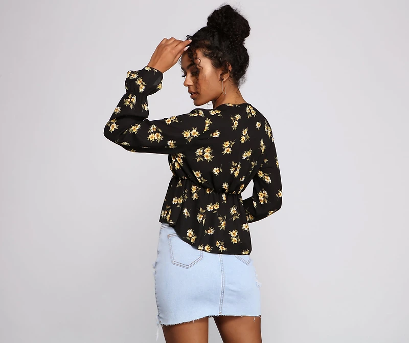 Fall Love With Floral Tie-Front Blouse