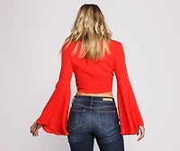 Bell Sleeve Beauty Tie Front Top