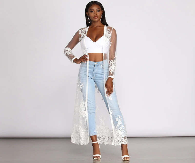 Feel It The Air Applique Sheer Duster