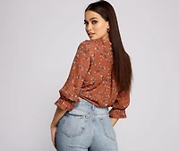 Floral Charm Tie Front Top