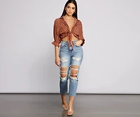 Floral Charm Tie Front Top