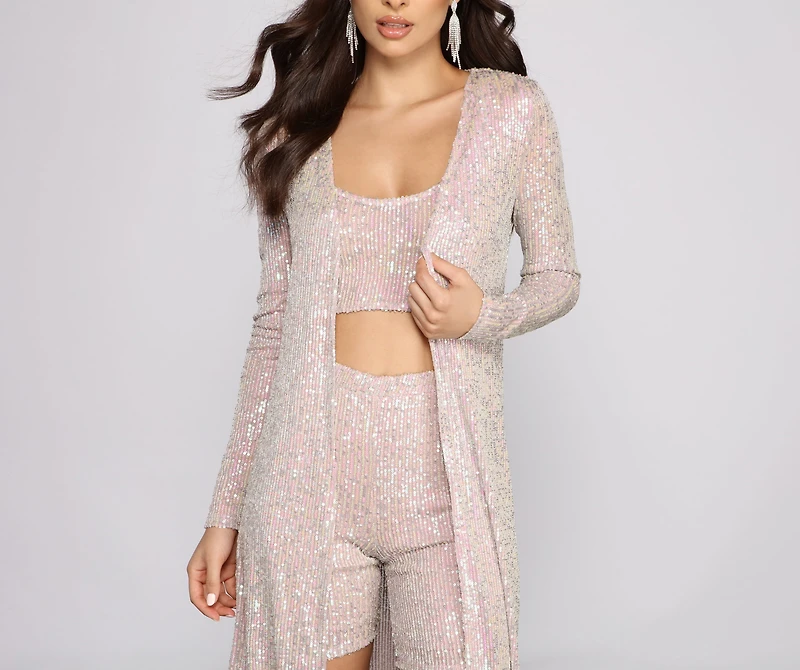 Sassy Sequins Long Sleeve Duster