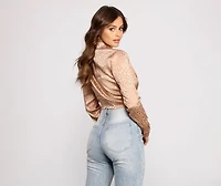 Chic With An Edge Satin Tie Front Top