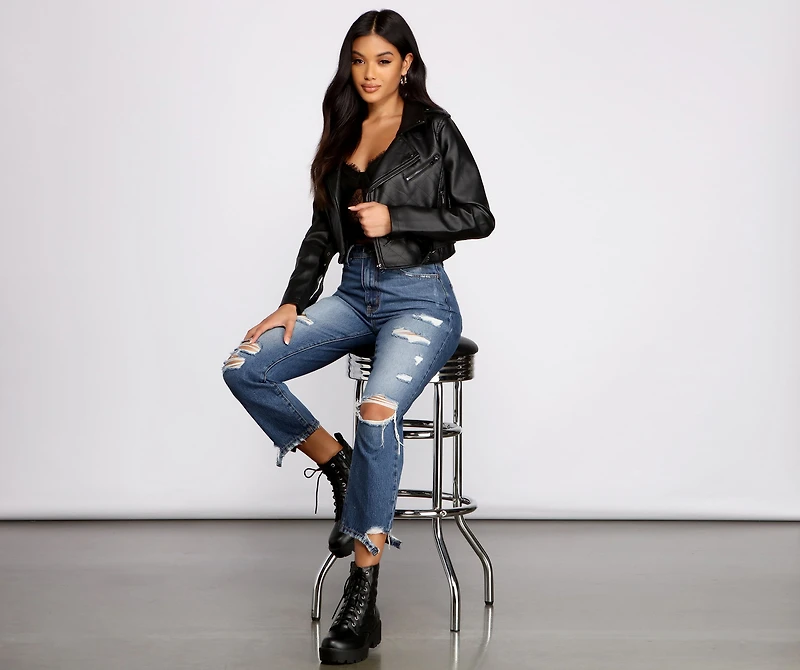 Edgy Glam Faux Leather Quilted Moto