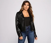 Croc Embossed Faux Leather Moto Jacket