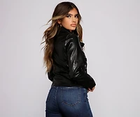 Croc Embossed Faux Leather Moto Jacket