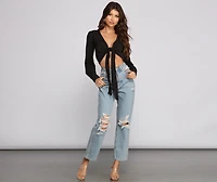 So Chic Tie Front Crop Top