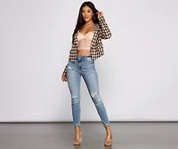 Poised and Professional Houndstooth Cropped Blazer