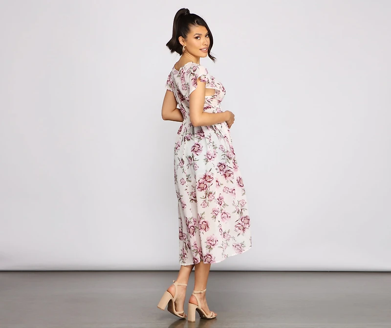 Floral Flutter Sleeve Chiffon High-Low Duster