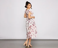 Floral Flutter Sleeve Chiffon High-Low Duster