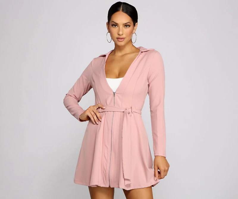 Chic Girl Tie Front Belted Trench