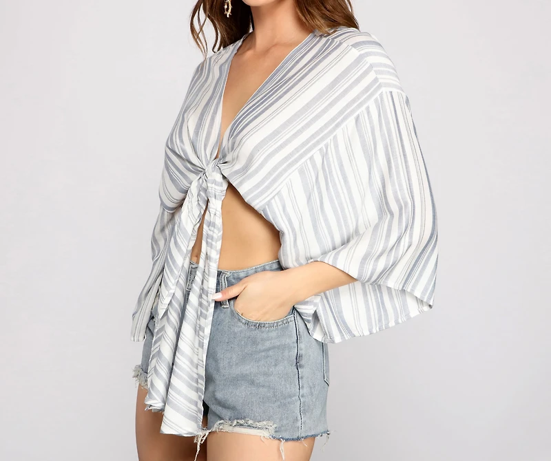 Casual Moment Striped Tie Front Top