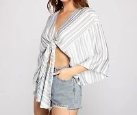 Casual Moment Striped Tie Front Top