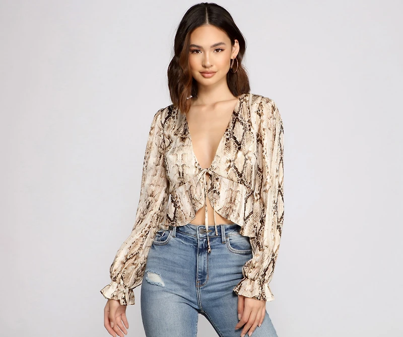 Fab N'Fierce Snake Print Ruffled Top