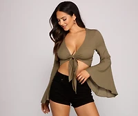 Flared Glamour Tie Front Top