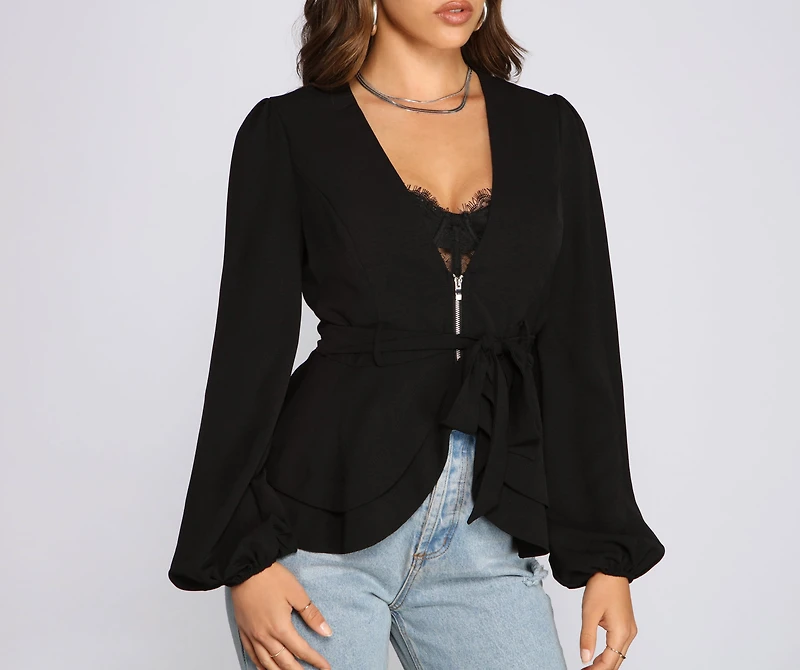 Pretty Peplum Belted Blazer