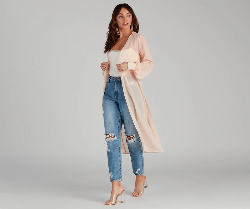 Chic Sheer Chiffon Belted Trench