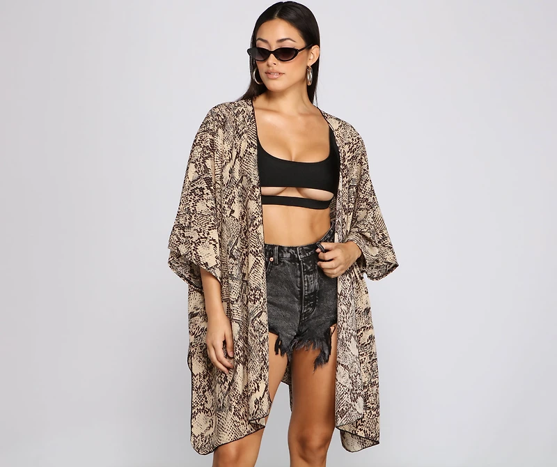 Sheer Snake Print Kimono