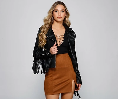Major Baddie Fringe Faux Leather Moto