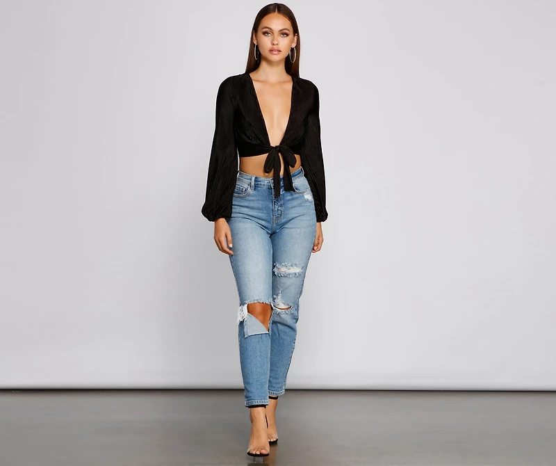 So Loved Pleated Tie Front Top