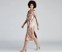 Sleek Sophistication Belted Satin Trench