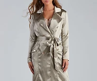 Sleek Sophistication Belted Satin Trench