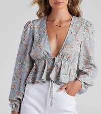 May Flowers Crepe Tie-Front Top