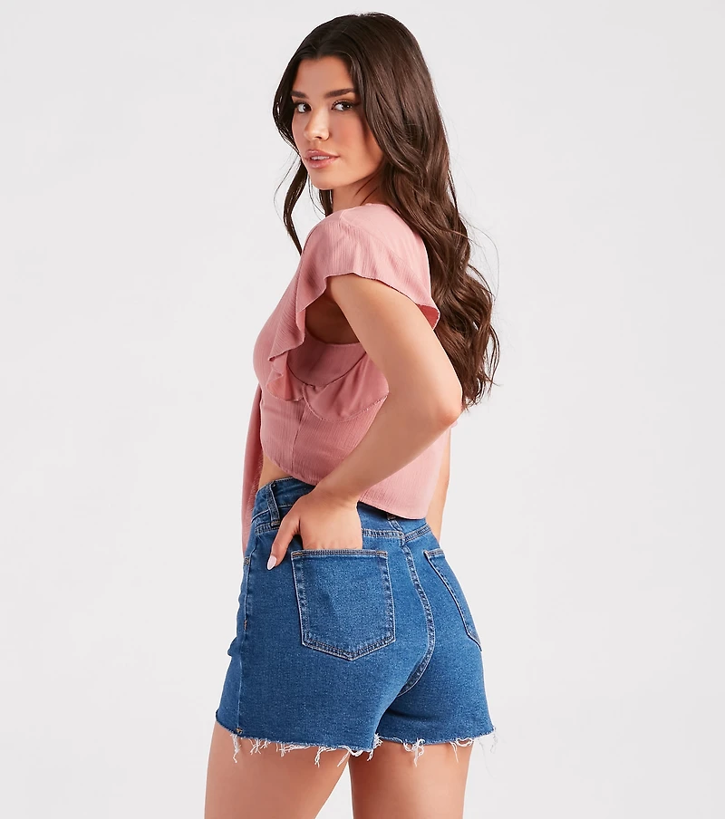 Feeling Fluttered Tie-Front Crop Top