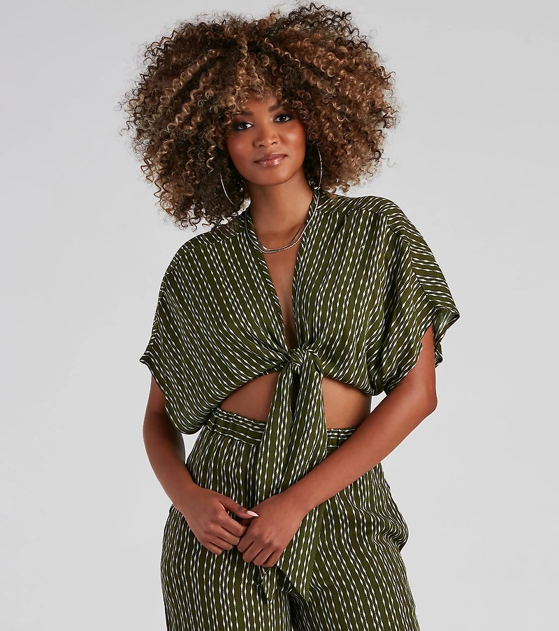Line Tie-Front Striped Top
