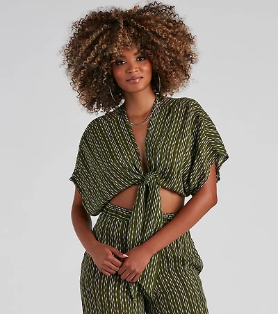 Line Tie-Front Striped Top