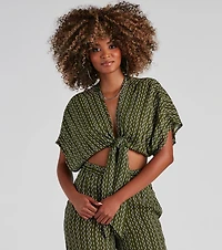 Line Tie-Front Striped Top