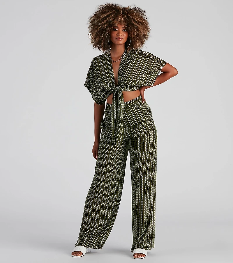 Line Tie-Front Striped Top