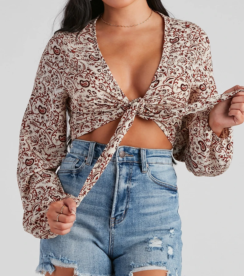Bohemian Chic Paisley Tie Front Top