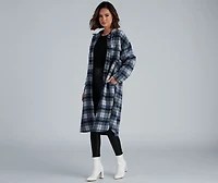 Casual-Cozy Long Line Plaid Shacket