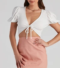 So Charmed Linen Tie Front Top
