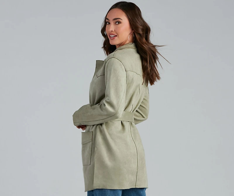 Here For It Faux Suede Trench